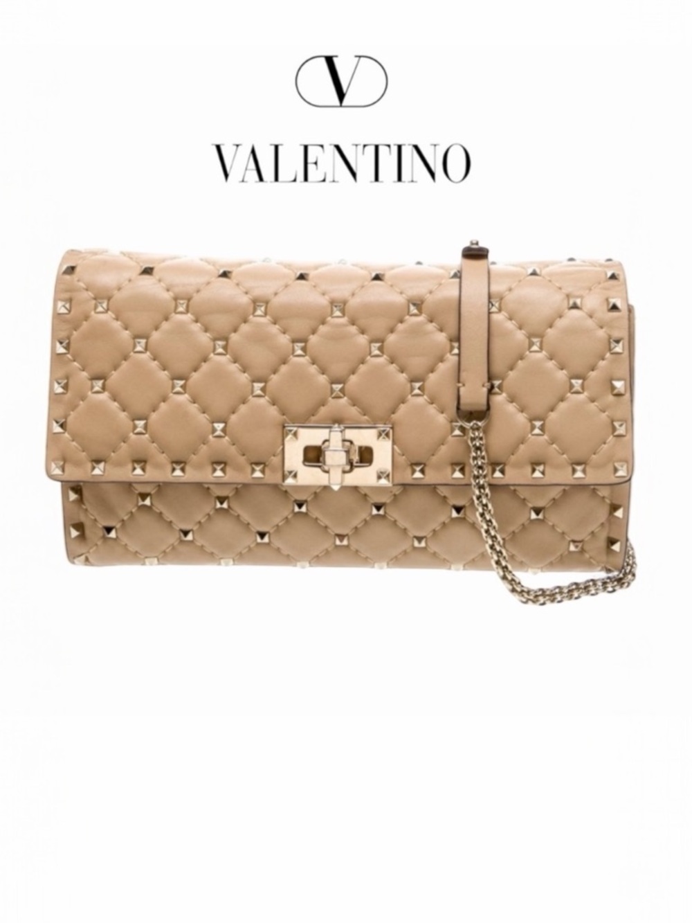 VALENTINO GARAVANI ROCKSTUD SPIKE QUILTED NAPPA LEATHER CROSSBODY CLUTCH BAG